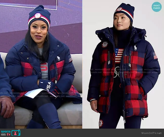 Team USA Closing Ceremony Down Jacket by Ralph Lauren worn by Sheinelle Jones on Today