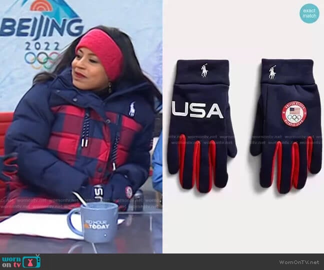 Team USA Closing Ceremony Gloves by Ralph Lauren worn by Sheinelle Jones on Today