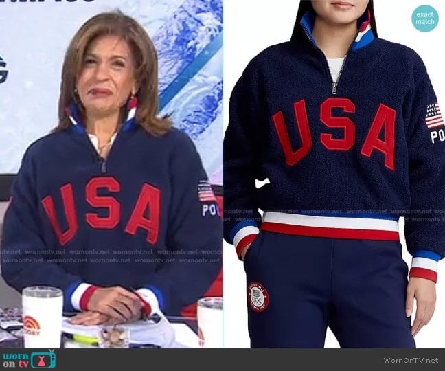 Team USA Fleece Quarter Zip Sweatshirt by Ralph Lauren worn by Hoda Kotb on Today