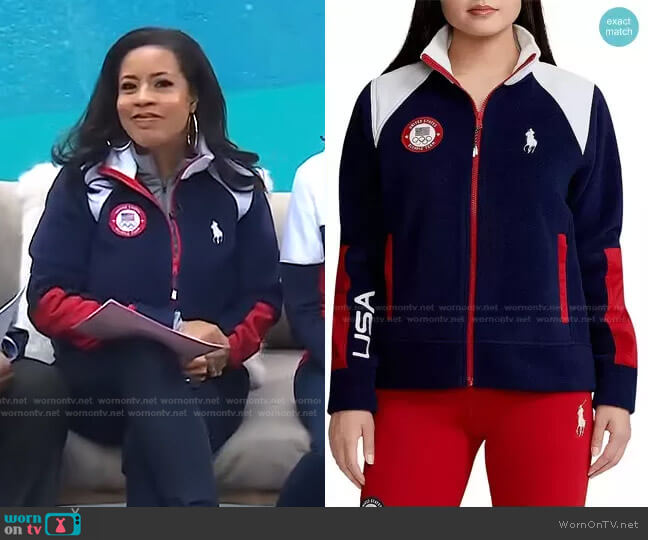 Team USA Opening Ceremony Mid Jacket by Ralph Lauren worn by Sheinelle Jones on Today