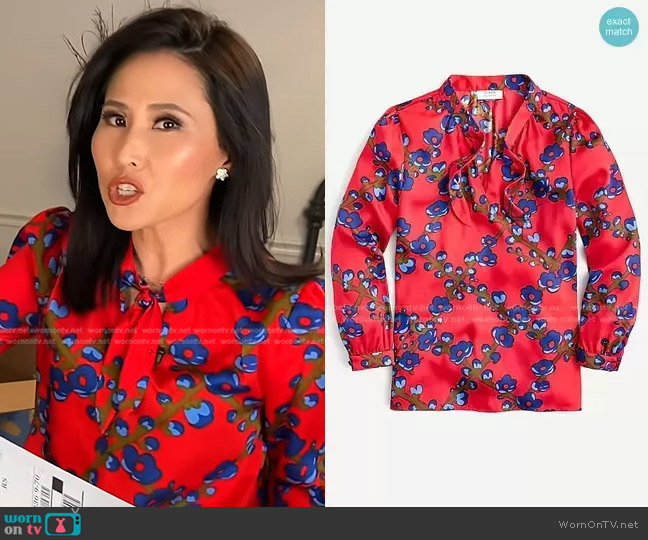 Tie-Neck Top in Lattice Floral by J. Crew worn by Vicky Nguyen on Today