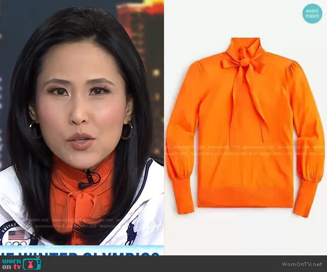 Tie-neck turtleneck sweater by J. Crew worn by Vicky Nguyen on Today