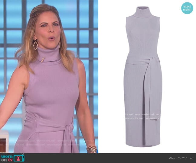 Knit Tie-Front Turtleneck Dress in Lavender by Toccin worn by Natalie Morales on The Talk