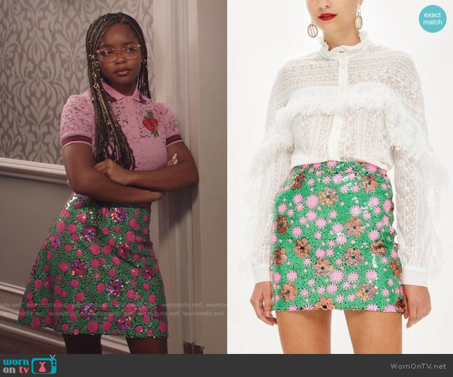 WornOnTV: Diane’s pink lace polo and sequin floral skirt on Black-ish ...