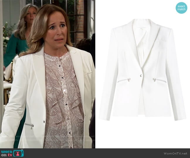 Scuba Dickey Jacket by Veronica Beard worn by Laura Collins (Genie Francis) on General Hospital