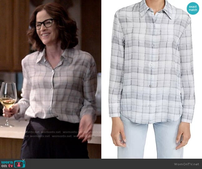 Vince Hazy Plaid Convertible Button Down worn by Carol (Ally Sheedy) on Single Drunk Female