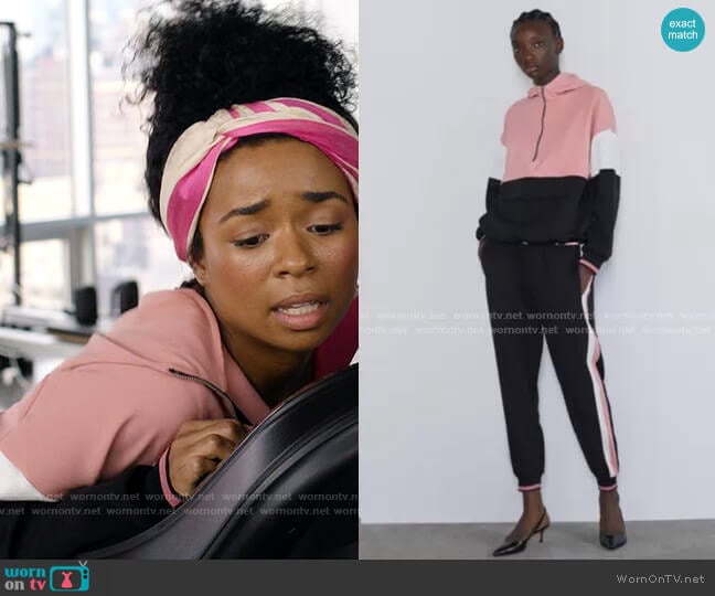 Zara Pink Colorblock Sweatshirt worn by Neff Davis (Alexis Floyd) on Inventing Anna