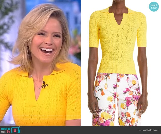 Pointelle Knit Polo Sweater by Adam Lippes worn by Sara Haines on The View