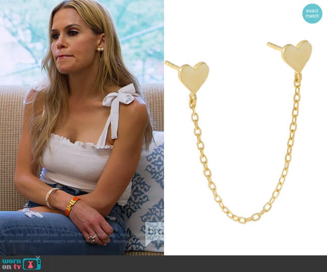 Engraved Double Heart Chain Stud Earring by Adinas Jewels worn by Jackie Goldschneider on The Real Housewives of New Jersey