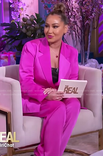 Adrienne’s pink satin blazer and pants on The Real