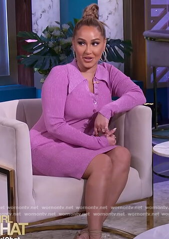 Adrienne's pink ribbed polo dress on The Real