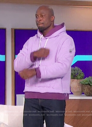 Akbar's lavender layered hoodie on The Talk