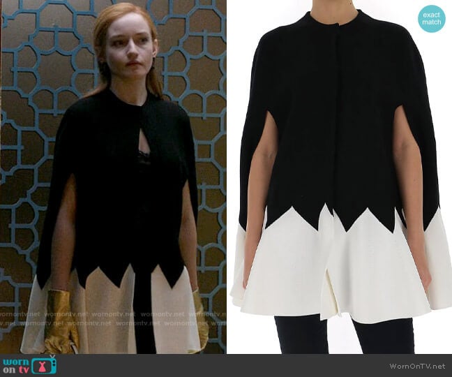 Alexander McQueen Zig Zag Flared Cape worn by Anna Delvey (Julia Garner) on Inventing Anna