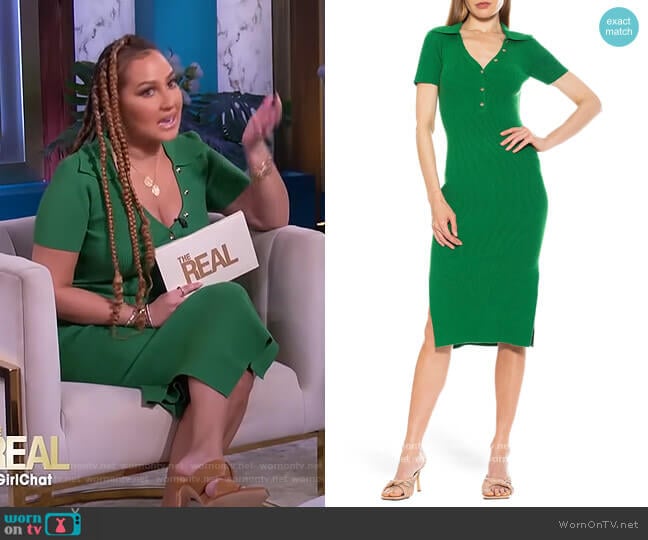 Eliana Short Sleeve Ribbed Henley Midi Dress by Alexia Admor worn by Adrienne Houghton on The Real