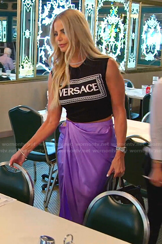Alexia’s Versace top and purple satin wrap skirt on The Real Housewives of Miami
