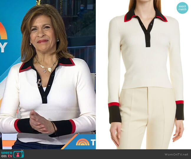 Pia Ribbed Wool Blend Polo Sweater by Alice + Olivia worn by Hoda Kotb on Today