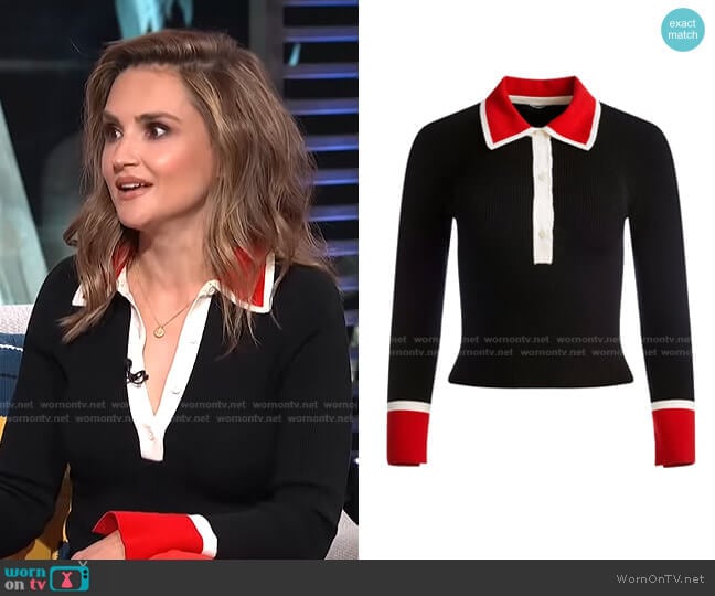 Pia Ribbed Long Sleeve Polo by Alice + Olivia worn by Rachael Leigh Cook on E! News Daily Pop