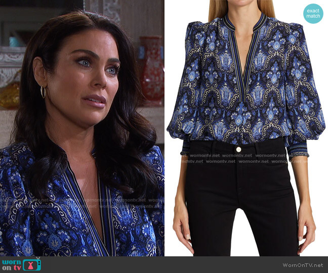 Sheila Silk Blouson-Sleeve Blouse by Alice + Olivia worn by Chloe Lane (Nadia Bjorlin) on Days of our Lives