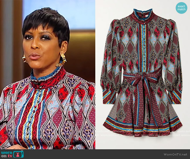 Mina belted printed cotton-blend mini dress by Alice + Olivia worn by Tamron Hall on Tamron Hall Show