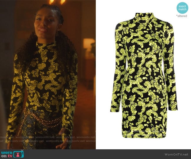 Delora Turtleneck Mini Dress by Alice + Olivia worn by Zoey Johnson (Yara Shahidi) on Grown-ish