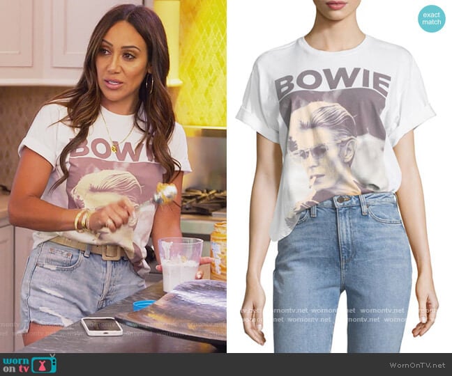 Shira Roll-Sleeve Graphic Tee by Alice + Olivia worn by Melissa Gorga on The Real Housewives of New Jersey