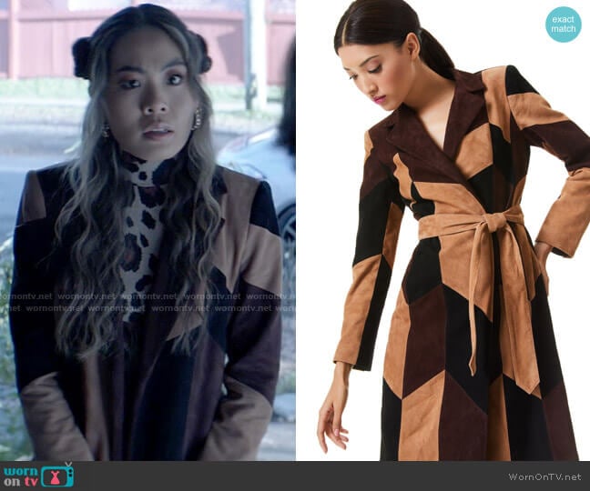 Alice + Olivia Karley Suede Patchwork Coat worn by Mary Hamilton (Nicole Kang) on Batwoman