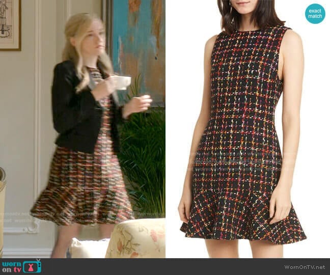 Alice + Olivia Sonny Tweed Dress worn by Anna Delvey (Julia Garner) on Inventing Anna