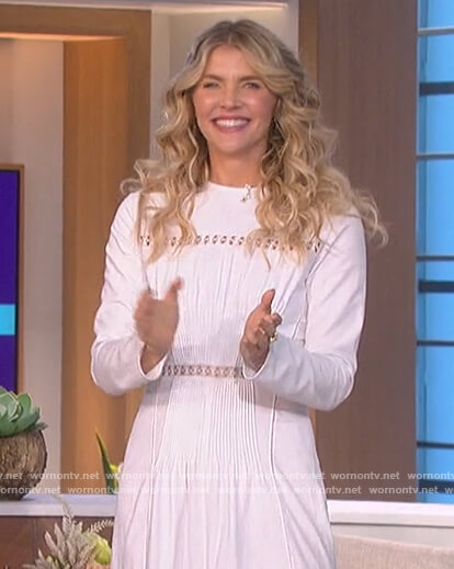 Amanda’s white lace inset midi dress on The Talk