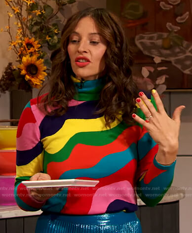 Amirah Kassem’s rainbow wavy stripe sweater on The Drew Barrymore Show