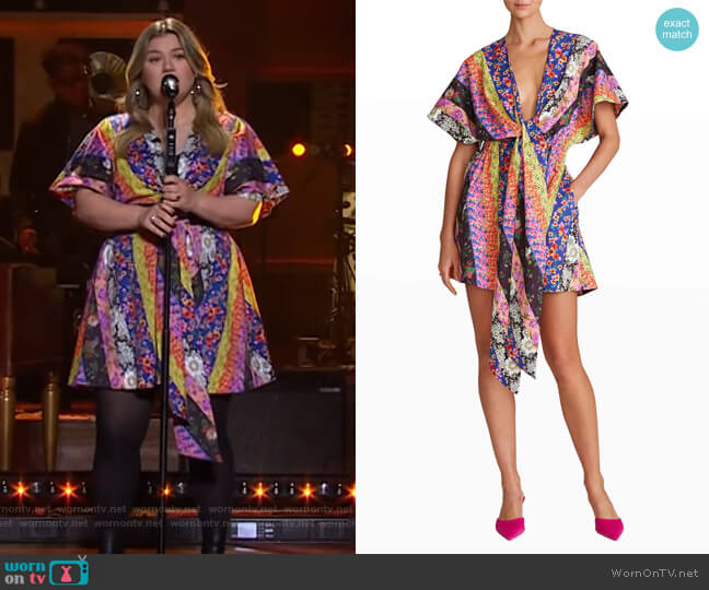 Nyla Tie-Front Poplin Mini Dress by Amur worn by Kelly Clarkson on The Kelly Clarkson Show