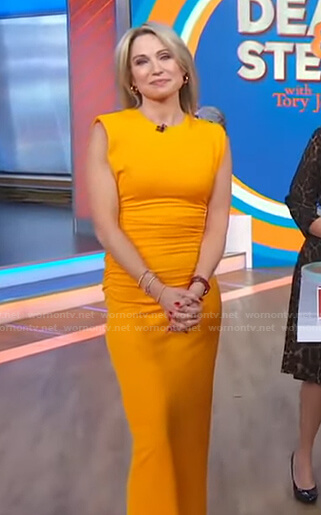Amy’s yellow ruched side dress on Good Morning America