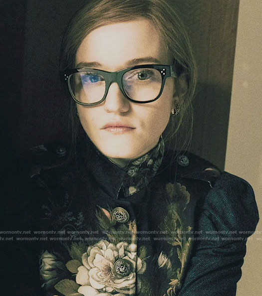 Anna’s black floral military jacket on Inventing Anna