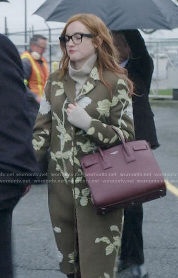 Anna’s olive green floral coat on Inventing Anna