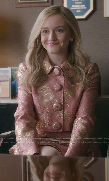 Anna's pink and gold buttoned jacket and skirt set on Inventing Anna