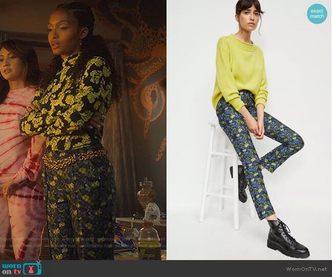 Bluebell Jacquard Pants by Anthropologie worn by Zoey Johnson (Yara Shahidi) on Grown-ish