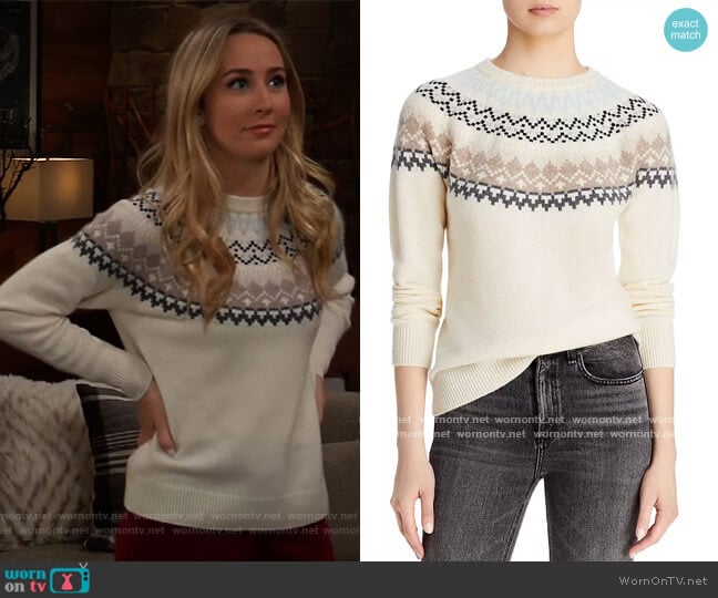 Fair Isle Sweater by Aqua Cashmere worn by Josslyn Jacks (Eden McCoy) on General Hospital