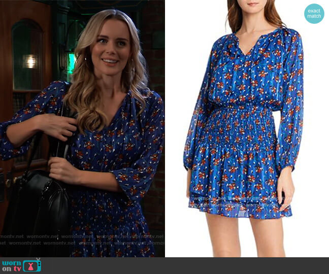 Smocked Floral Dot Dress by Aqua worn by Helena Mattsson (Helena Mattsson) on General Hospital