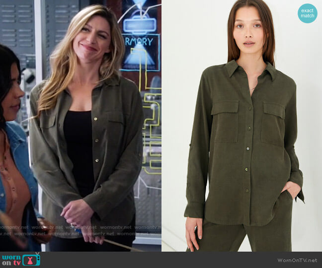 Aritzia The Group by Babaton Utility Button-Up worn by Ava Sharpe (Jes Macallan) on Legends of Tomorrow