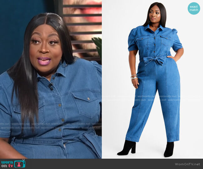 Belted Puff Sleeve Jumpsuit by Ashley Stewart worn by Loni Love  on E! News