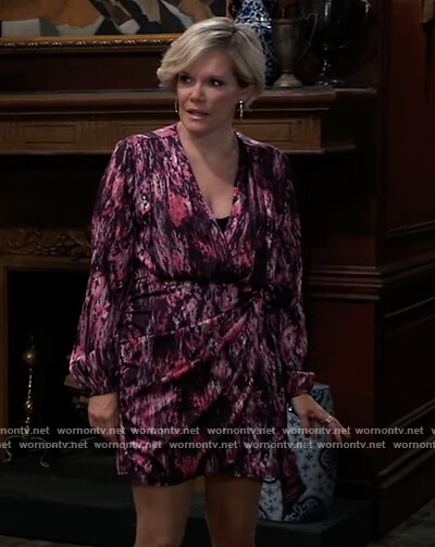 Ava's abstract print wrap dress on General Hospital