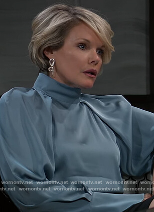Ava's blue satin mock neck blouse on General Hospital