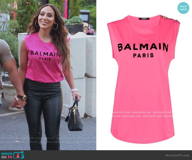 Buttoned Logo Tank Top by Balmain worn by Melissa Gorga on The Real Housewives of New Jersey