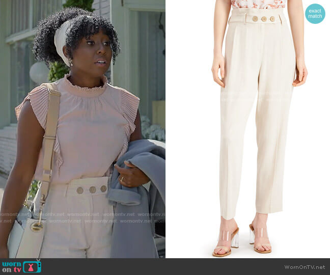 WornOnTV: Brit’s blush pink ruffled trim top and button detail pants on ...