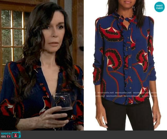 ba&sh Laura Blouse worn by Anna Devane (Finola Hughes) on General Hospital