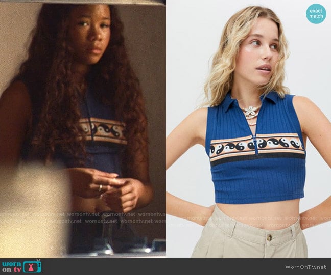 BDG Jude Cropped Polo Top worn by Gia Bennett (Storm Reid) on Euphoria