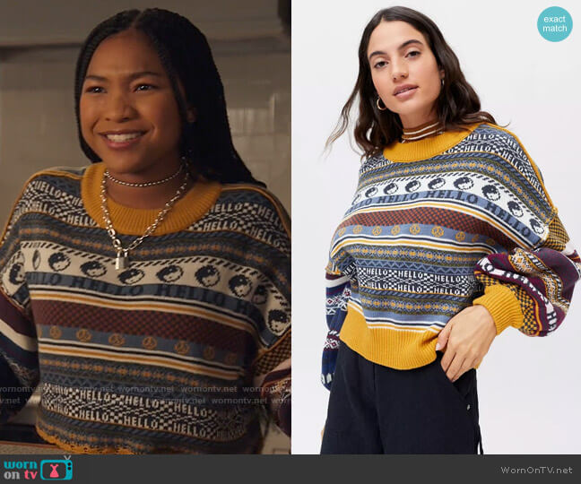 Urban Outfitters  Marri Jacquard Ski Sweater worn by Delilah (Laya DeLeon Hayes) on The Equalizer