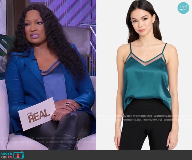 Mesh Detail Satin Cami by Bebe worn by Garcelle Beauvais on The Real