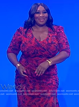 Bevy Smith’s blue floral ruched dress on The Wendy Williams Show