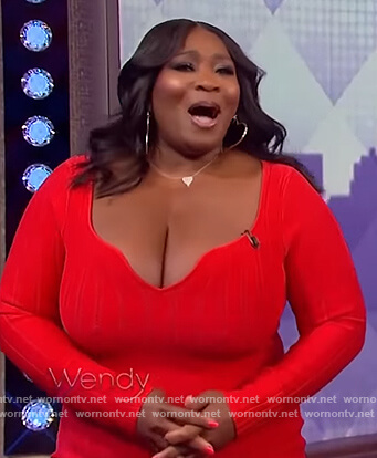 Bevy Smith’s red ribbed midi dress on The Wendy Williams Show