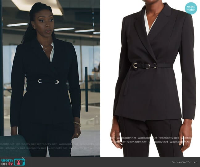 Jiadora Belted Notch Lapel Blazer by BOSS worn by Kate Sacker (Condola Rashad) on Billions